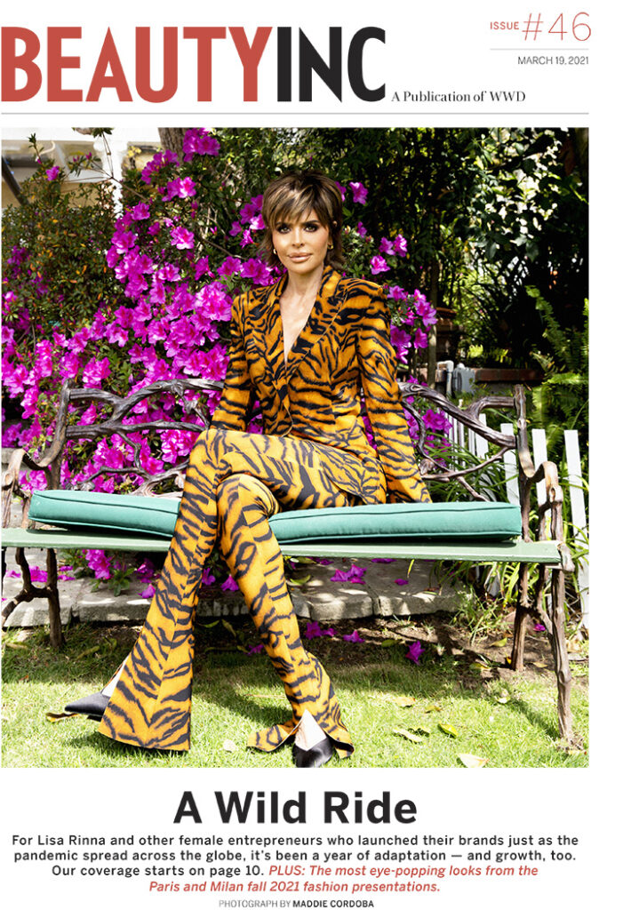 Lisa Rinna on cover of WWD Beauty Inc, sharing the story of launching Rinna Beauty