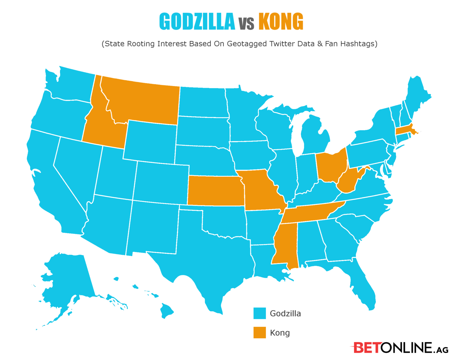 Godzilla Map Here’s who America is rooting for in Godzilla vs. Kong movie – Coast to ...